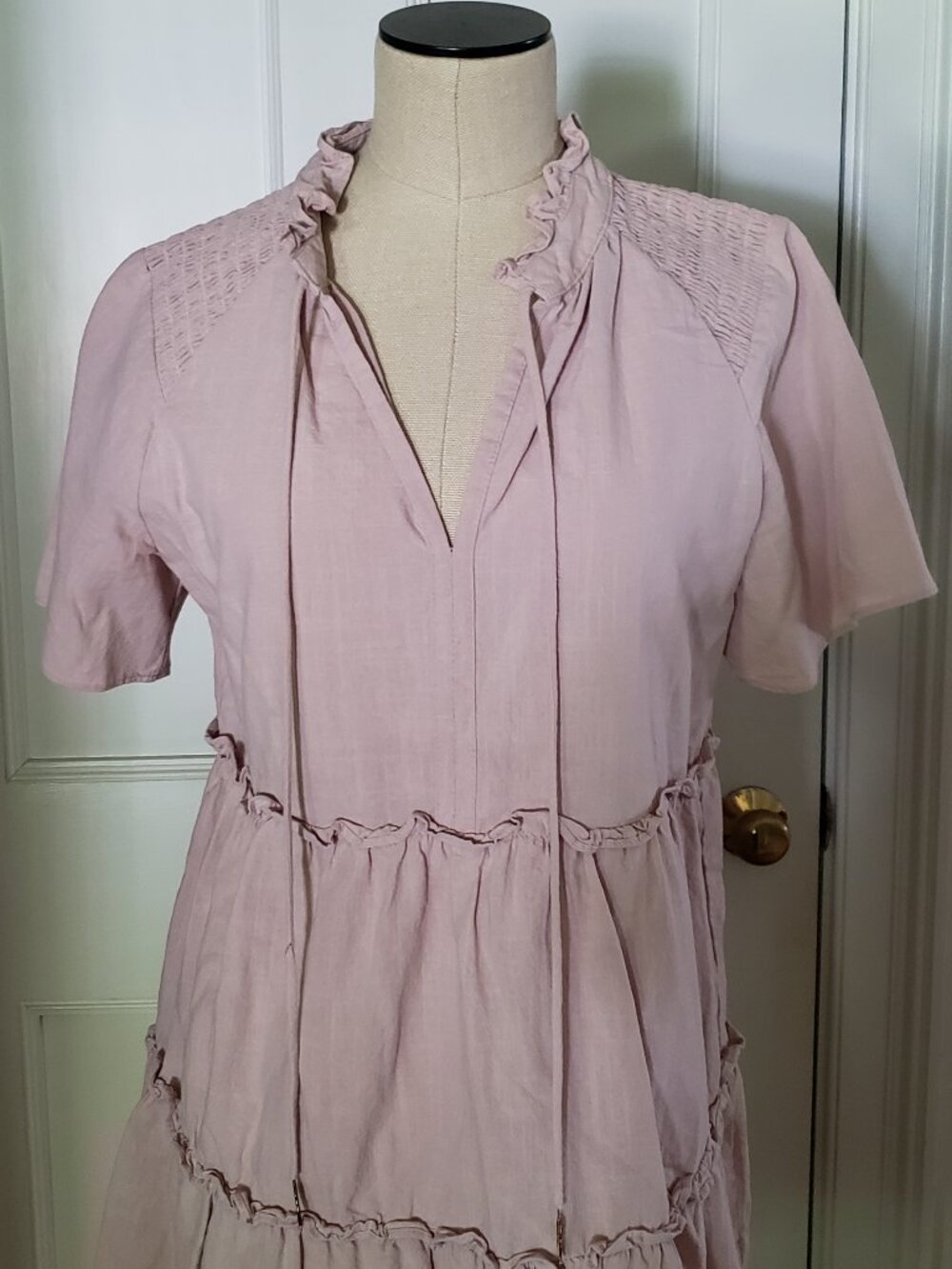 Light Dusty Pink tiered cotton midi dress - Picture 3 of 7